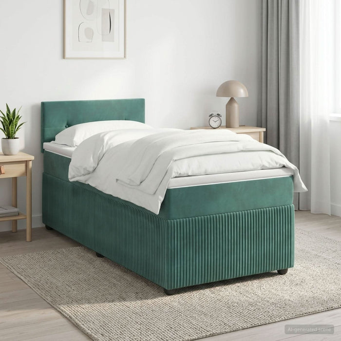 Pat boxspring cu saltea Verde închis 100 x 200 cm Catifea WALTI