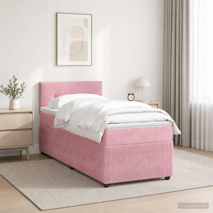Pat boxspring cu saltea cu headboard Roz 100 x 200 cm Catifea WALTI