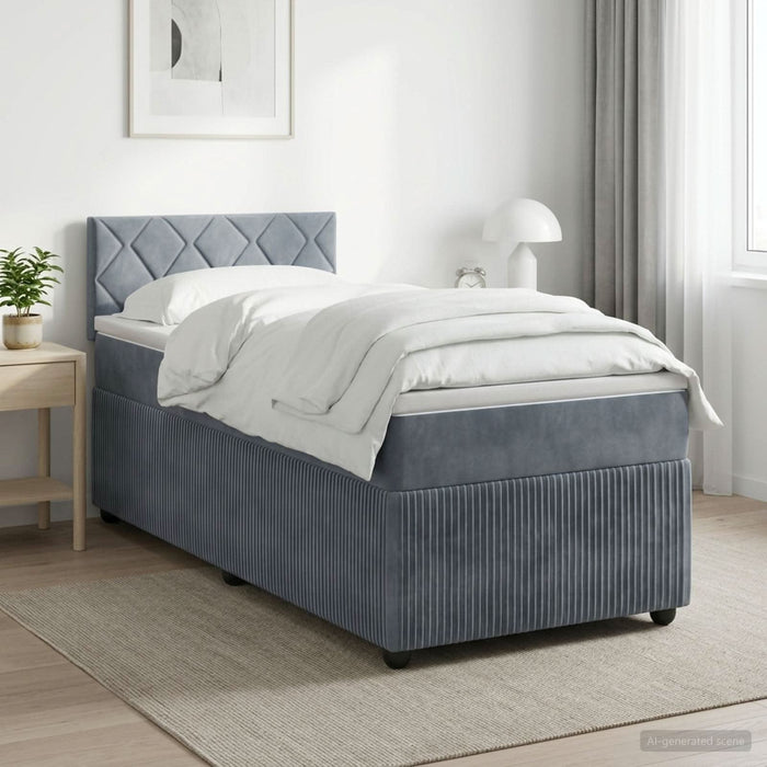 Pat boxspring cu saltea Gri închis 100 x 200 cm Catifea WALTI