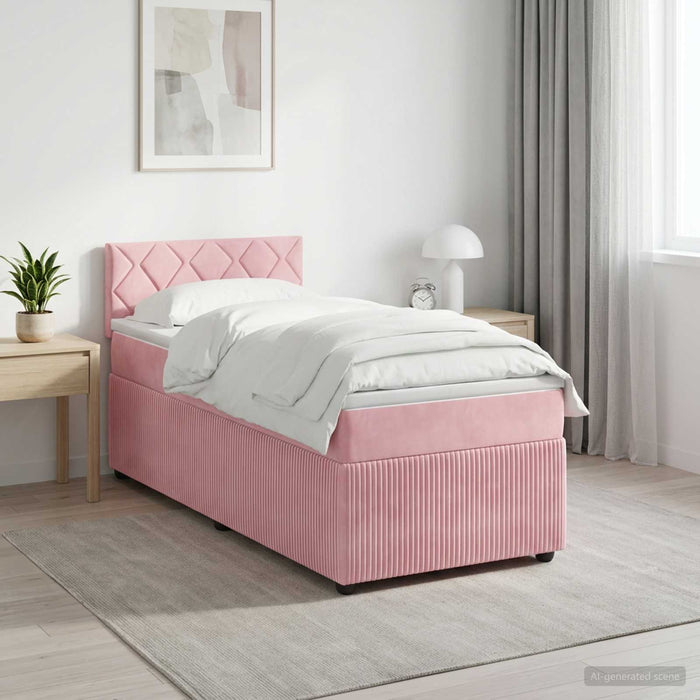 Pat boxspring cu saltea cu headboard Roz 100 x 200 cm Catifea WALTI
