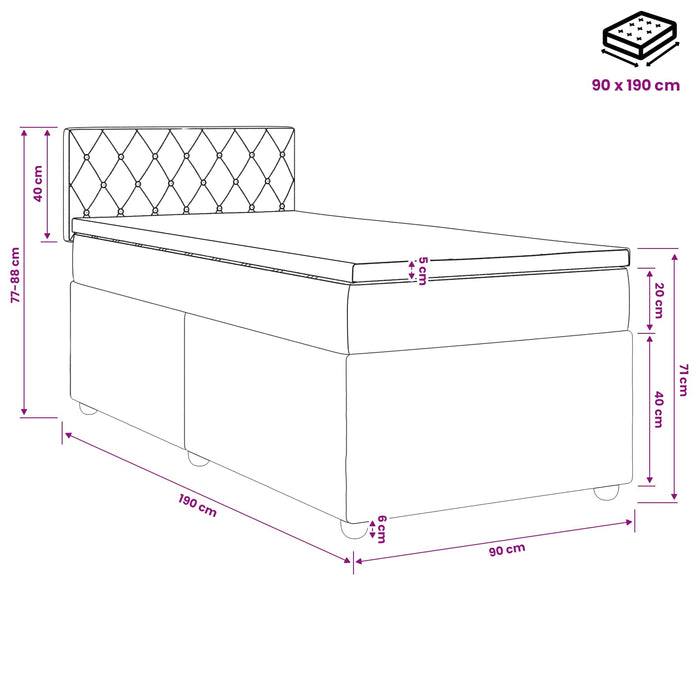 Pat boxspring cu saltea cu headboard Roz 90 x 190 cm Catifea WALTI