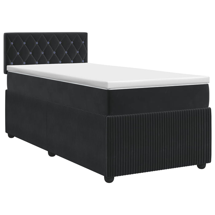 Pat boxspring cu saltea cu headboard Negru 90 x 200 cm Catifea WALTI