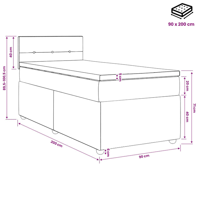 Pat boxspring cu saltea cu headboard Roz 90 x 200 cm Catifea WALTI