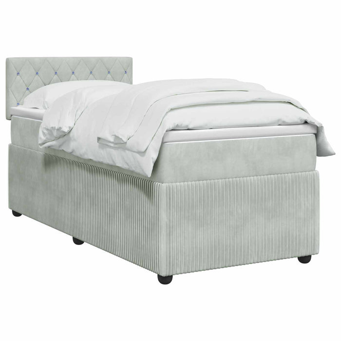 Pat boxspring cu saltea Gri deschis 100 x 200 cm Catifea - WALTI WALTI