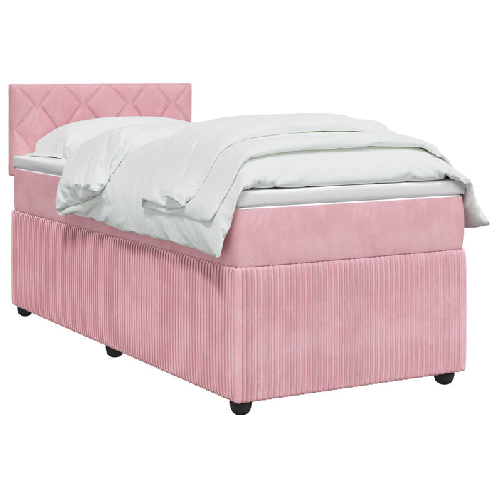 Pat boxspring cu saltea cu headboard Roz 100 x 200 cm Catifea WALTI
