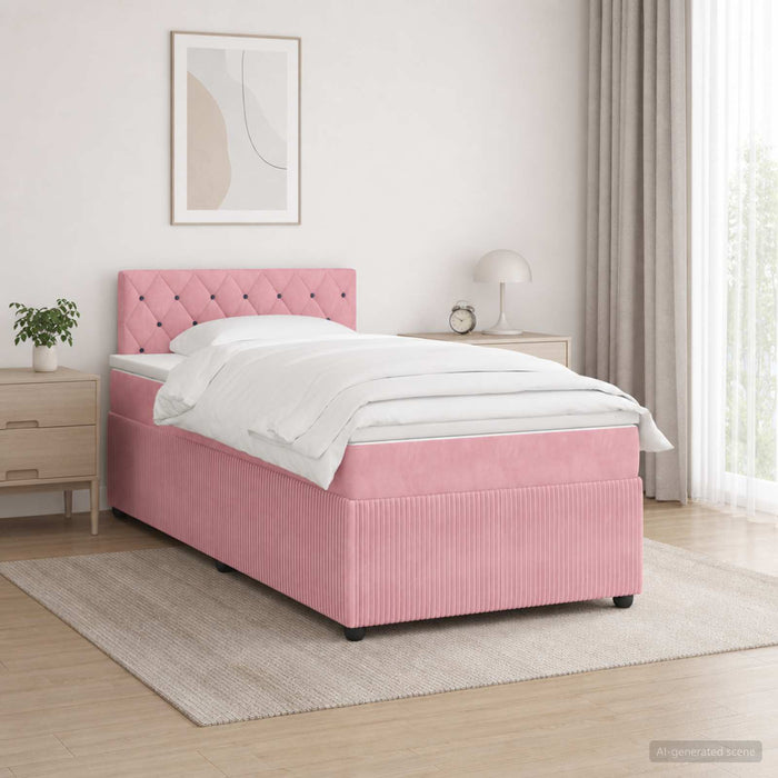 Pat boxspring cu saltea cu headboard Roz 120 x 200 cm Catifea - WALTI WALTI