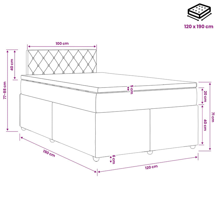 Pat boxspring cu saltea cu headboard Roz 120 x 190 cm Catifea - WALTI WALTI