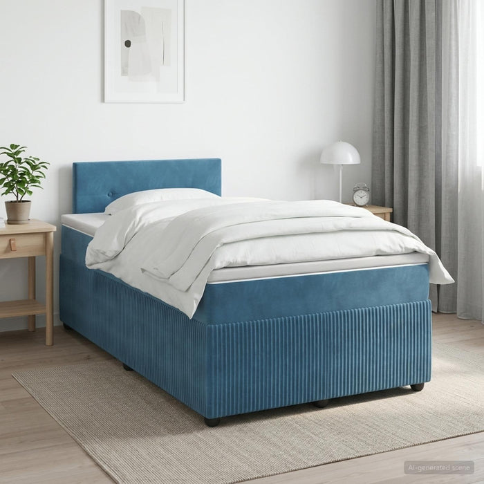 Pat boxspring cu saltea albastru 120 x 190 cm Catifea WALTI