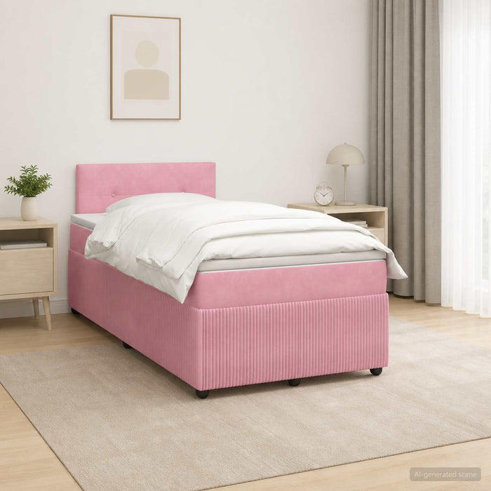 Pat boxspring cu saltea cu headboard Roz 120 x 200 cm Catifea WALTI