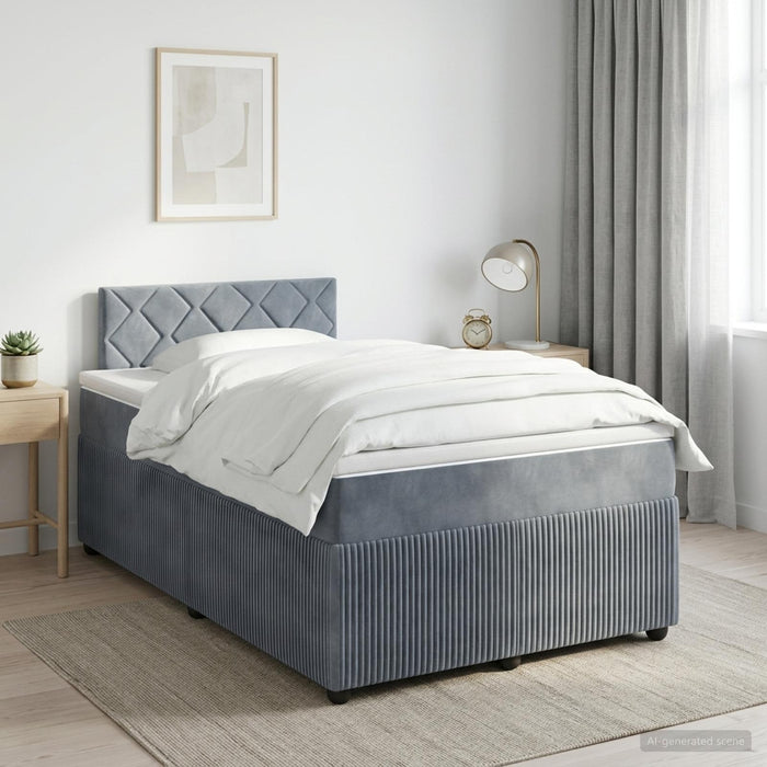 Pat boxspring cu saltea Gri închis 120 x 200 cm Catifea WALTI