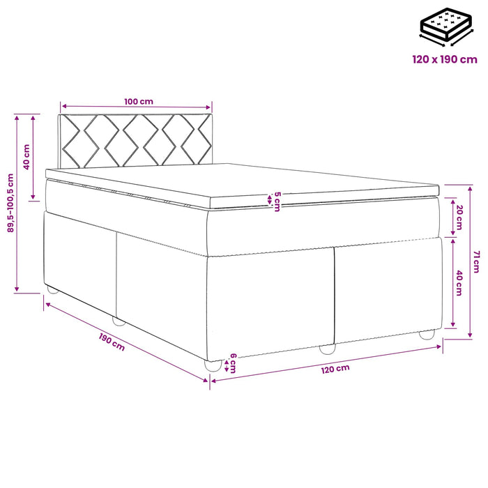 Pat boxspring cu saltea Verde închis 120 x 190 cm Catifea WALTI