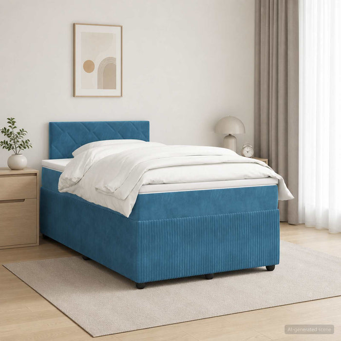 Pat boxspring cu saltea albastru 120 x 190 cm Catifea WALTI