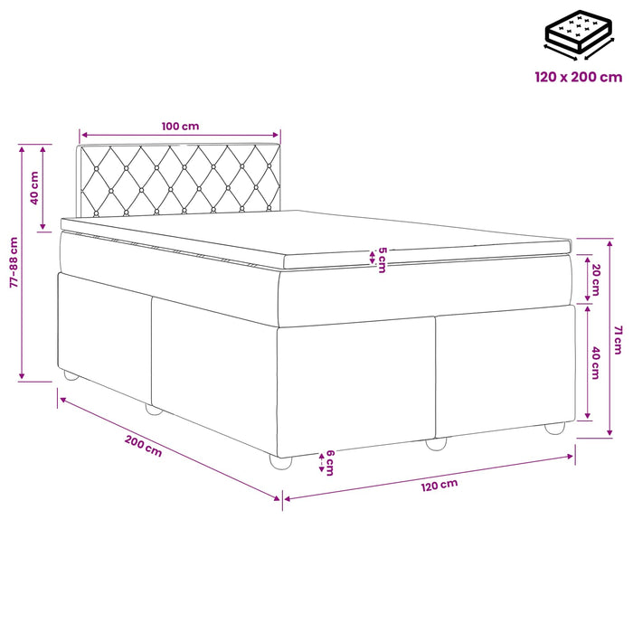 Pat boxspring cu saltea cu headboard Roz 120 x 200 cm Catifea - WALTI WALTI