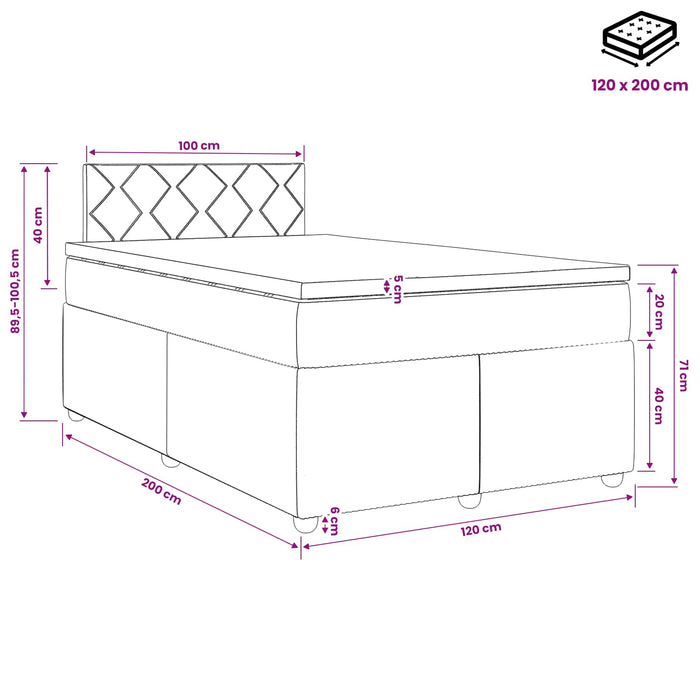 Pat boxspring cu saltea Verde închis 120 x 200 cm Catifea WALTI
