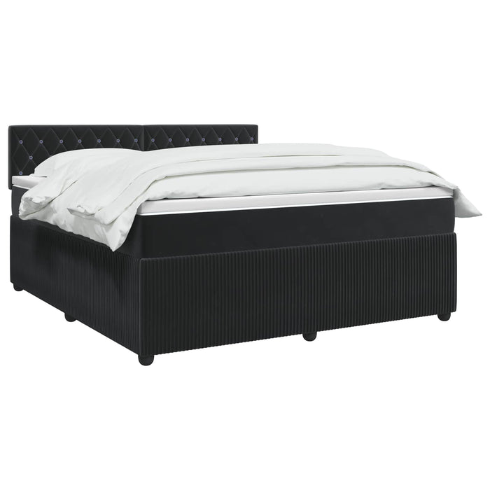 Pat boxspring cu saltea cu headboard Negru 140 x 200 cm Catifea WALTI