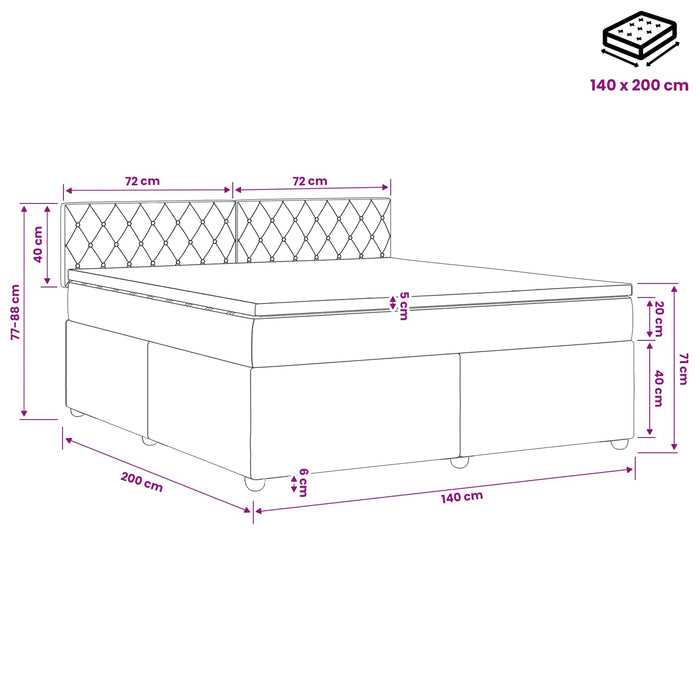 Pat boxspring cu saltea cu headboard Roz 140 x 200 cm Catifea WALTI