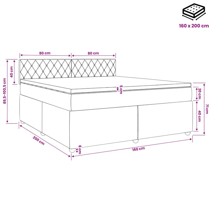 Pat boxspring cu saltea cu headboard Roz 160 x 200 cm Catifea WALTI