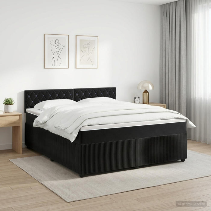 Pat boxspring cu saltea cu headboard Negru 140 x 190 cm Catifea WALTI