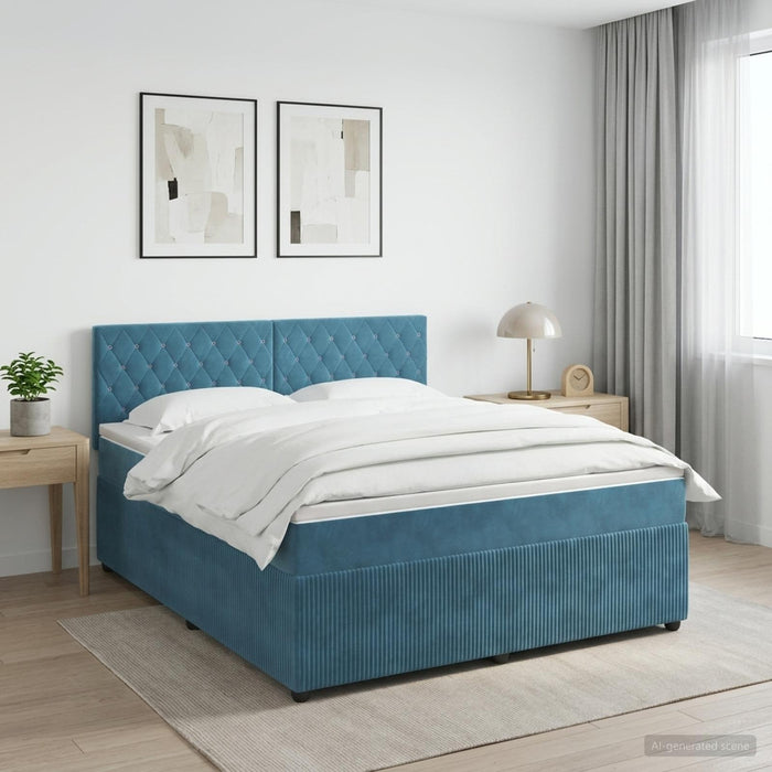 Pat boxspring cu saltea Albastru închis 160 x 200 cm Catifea - WALTI WALTI