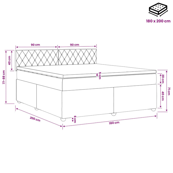 Pat boxspring cu saltea Albastru închis 180 x 200 cm Catifea - WALTI WALTI