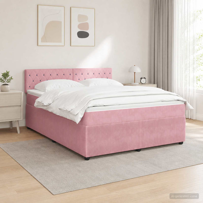 Pat boxspring cu saltea cu headboard Roz 160 x 200 cm Catifea WALTI