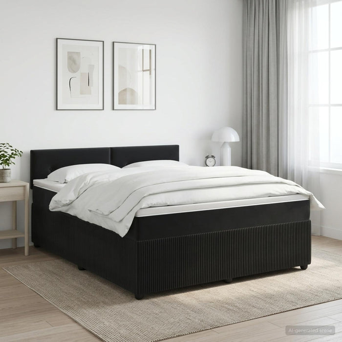 Pat boxspring cu saltea cu headboard Negru 160 x 200 cm Catifea - WALTI WALTI