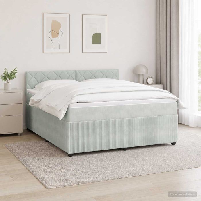 Pat boxspring cu saltea Gri deschis 160 x 200 cm Catifea - WALTI WALTI