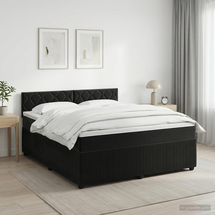 Pat boxspring cu saltea cu headboard Negru 160 x 200 cm Catifea - WALTI WALTI