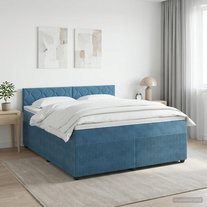 Pat boxspring cu saltea Albastru închis 160 x 200 cm Catifea WALTI
