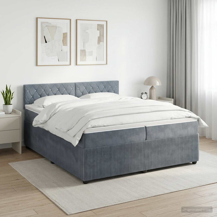 Pat boxspring cu saltea Gri închis 200 x 200 cm Catifea - WALTI WALTI