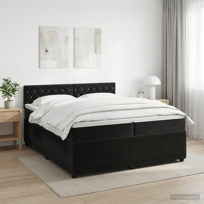 Pat boxspring cu saltea cu headboard Negru 200 x 200 cm Catifea - WALTI WALTI