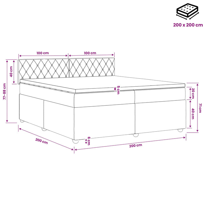Pat boxspring cu saltea cu headboard Negru 200 x 200 cm Catifea - WALTI WALTI