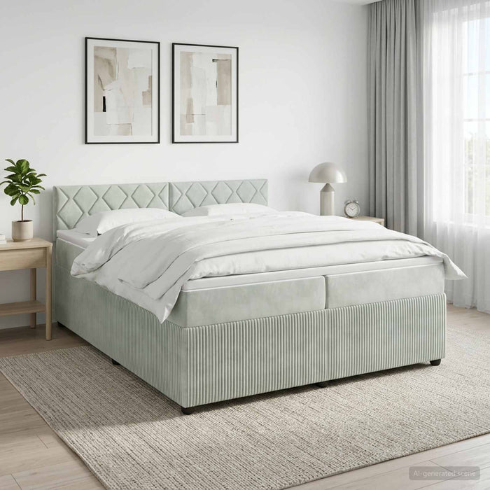 Pat boxspring cu saltea Gri deschis 200 x 200 cm Catifea - WALTI WALTI