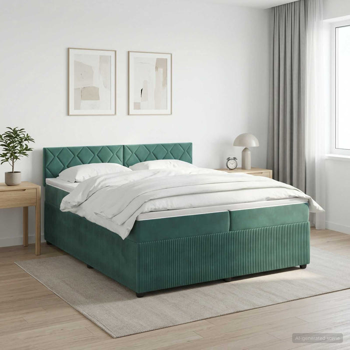 Pat boxspring cu saltea Verde închis 200 x 200 cm Catifea WALTI