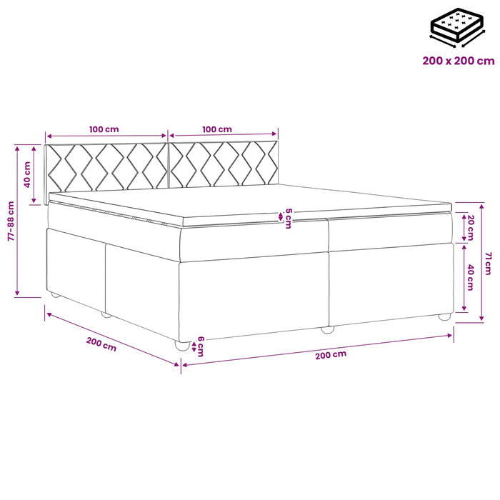 Pat boxspring cu saltea Verde închis 200 x 200 cm Catifea WALTI