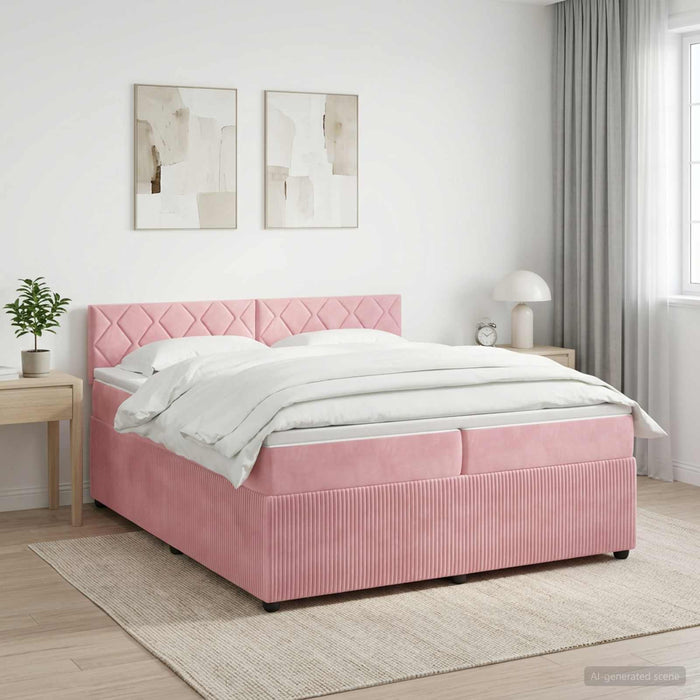 Pat boxspring cu saltea cu headboard Roz 200 x 200 cm Catifea - WALTI WALTI