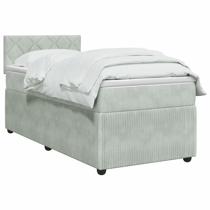Pat boxspring cu saltea Gri deschis 90 x 190 cm Catifea WALTI
