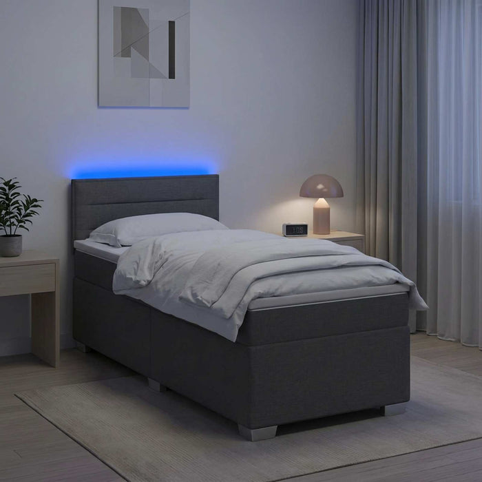 Pat box spring cu saltea și LED Gri închis 90 x 200 cm Țesătură - WALTI WALTI