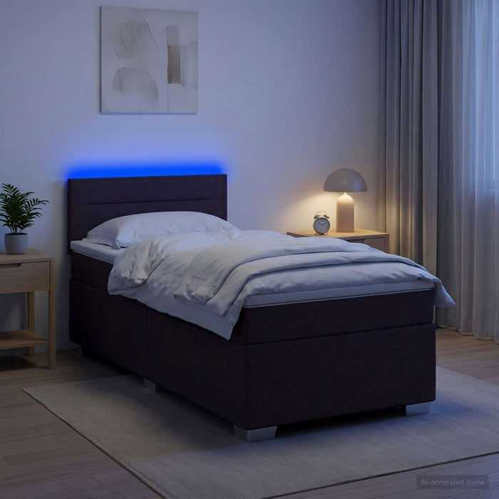 Pat box spring cu saltea și LED Maro închis 100 x 200 cm WALTI