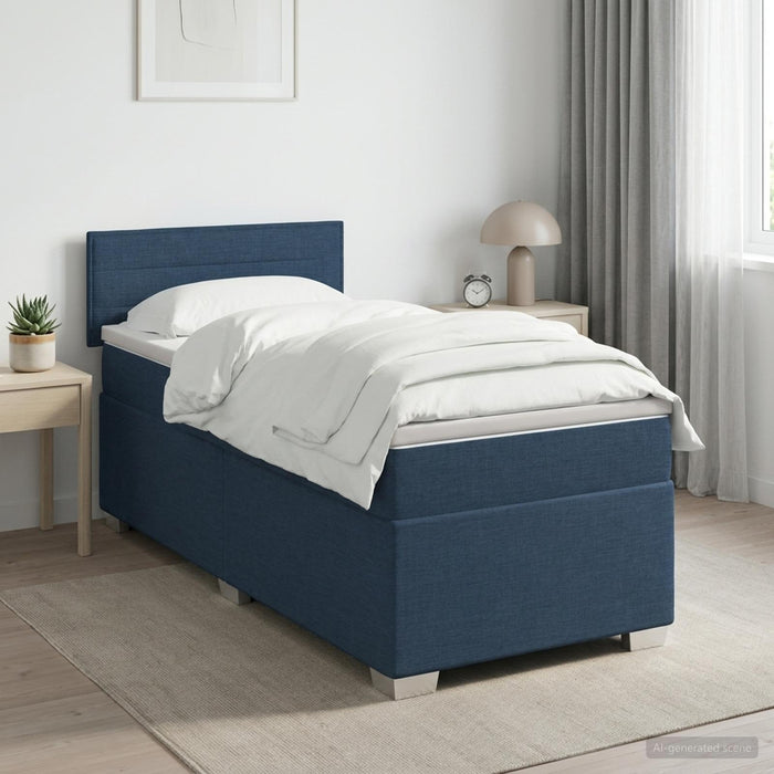 Pat box spring cu saltea și LED albastru 90 x 190 cm Țesătură WALTI