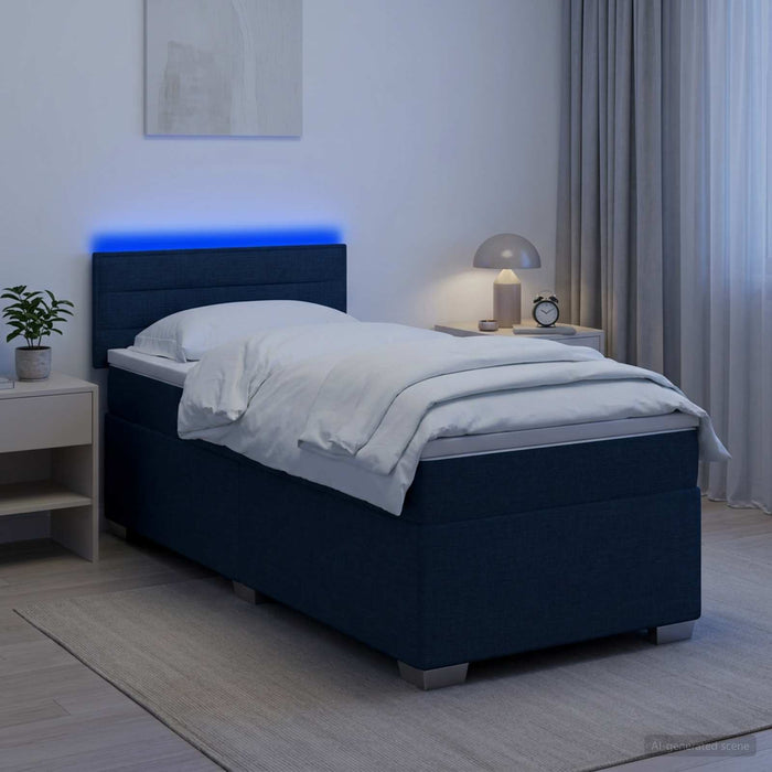Pat box spring cu saltea și LED albastru 90 x 190 cm Țesătură WALTI
