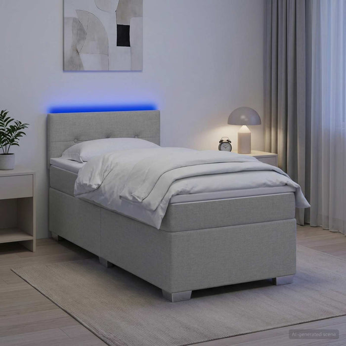 Pat box spring cu saltea și LED Gri deschis 100 x 200 cm - WALTI WALTI