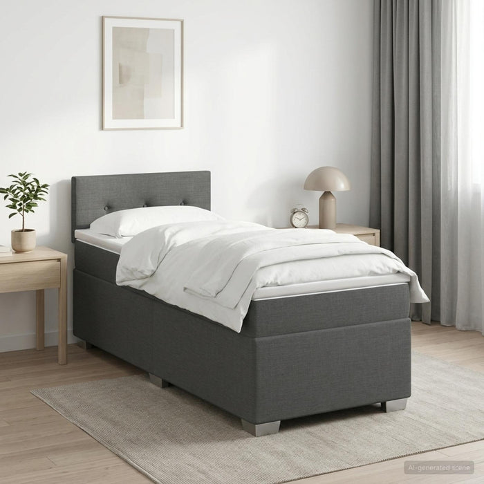 Pat box spring cu saltea și LED Gri închis 90 x 200 cm Țesătură WALTI