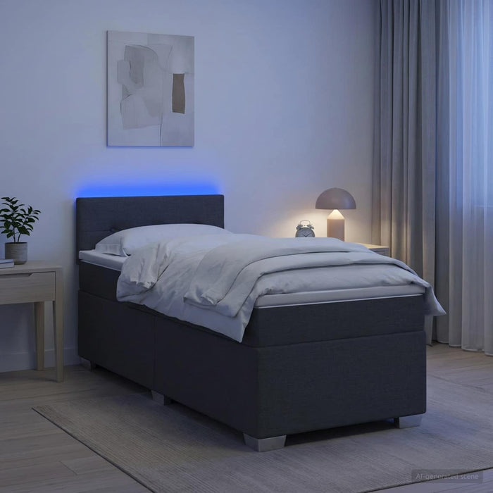 Pat box spring cu saltea și LED Gri închis 90 x 200 cm Țesătură WALTI