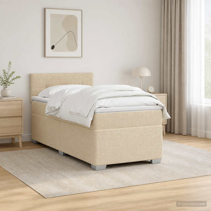 Pat box spring cu saltea și LED Crem 100 x 200 cm Țesătură WALTI