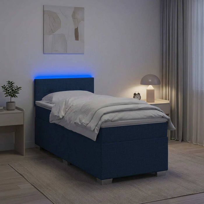 Pat box spring cu saltea și LED albastru 80 x 200 cm Țesătură - WALTI WALTI