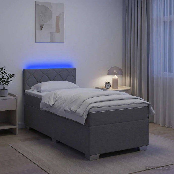 Pat box spring cu saltea și LED Gri deschis 100 x 200 cm WALTI