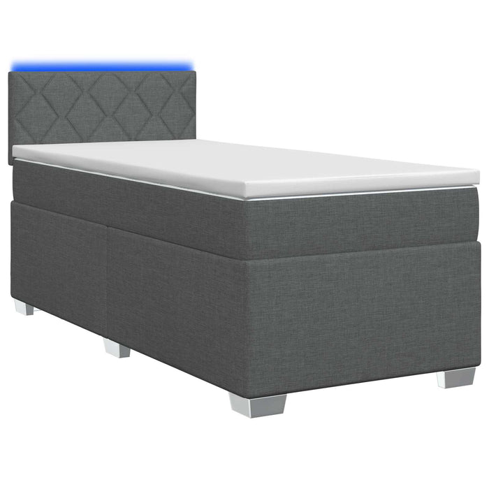 Pat box spring cu saltea și LED Gri închis 80 x 200 cm Țesătură WALTI