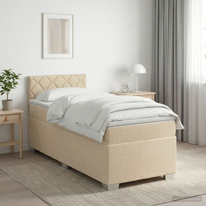 Pat box spring cu saltea și LED Crem 100 x 200 cm Țesătură - WALTI WALTI