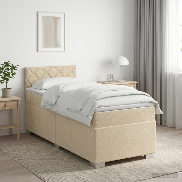 Pat box spring cu saltea și LED Crem 90 x 200 cm Țesătură WALTI